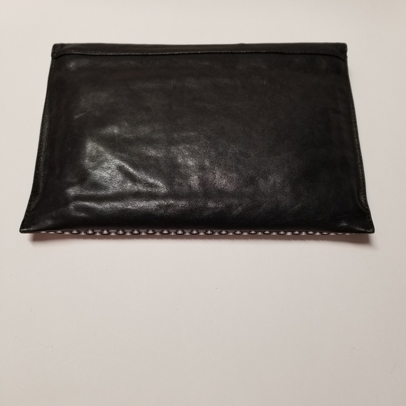 Stuart Weitzman Leather Clutch with Fold-Over Flap, Black/White - Picture 3 of 11